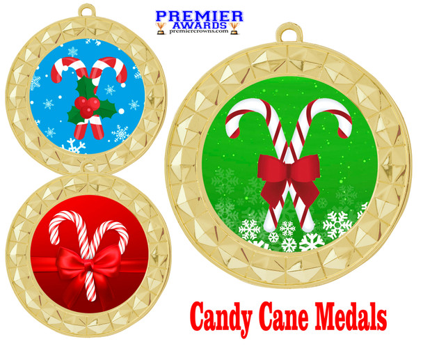 Candy Cane Medal.  Choice of 9 designs.  Includes free engraving and neck ribbon  (935g