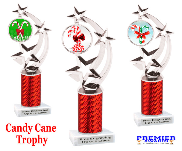 Candy Cane theme trophy. Choice of artwork.   Great for all of your holiday events and contests. Red 663s