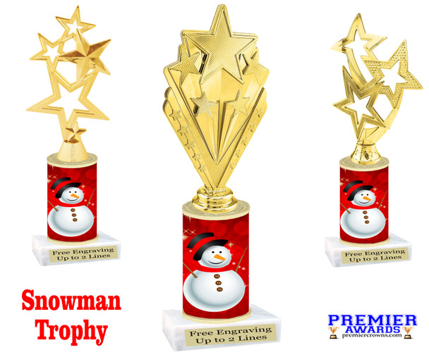 Snowman theme trophy. Choice of figure.  10" tall - Great for all of your holiday events and contests. 4