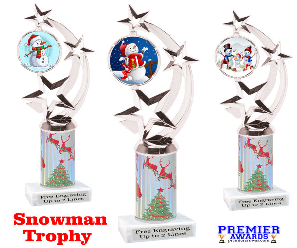 Snowman theme trophy. Christmas column. Choice of artwork.   Great for all of your holiday events and contests. 663s