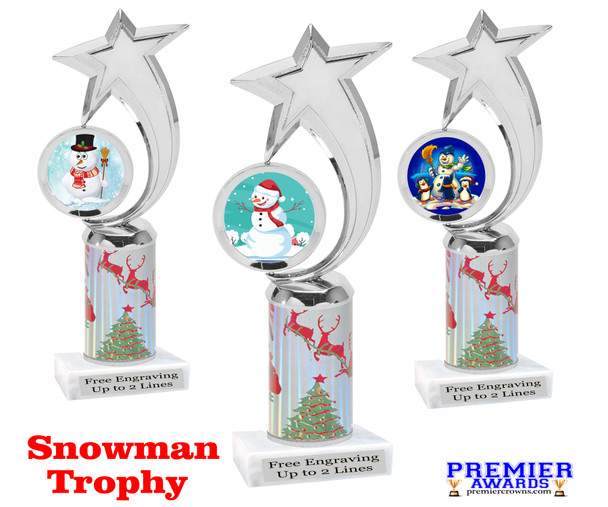 Snowman theme trophy. Christmas column. Choice of artwork.   Great for all of your holiday events and contests. 6061s