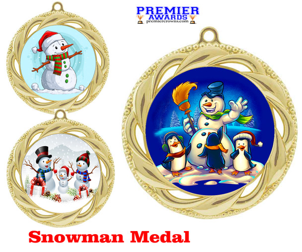 Snowman Medal.  Choice of 9 designs.  Includes free engraving and neck ribbon  (938g