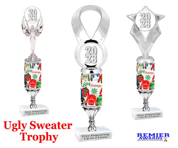 Ugly Sweater theme trophy. Choice of figure.  12" tall - Design 2