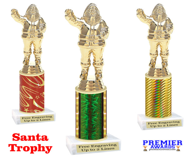 Santa Trophy.   Includes free engraving.   Choice of column color and trophy height. A Premier exclusive design! Santa