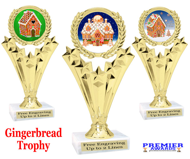 Gingerbread House Trophy.  6.5" tall.  Includes free engraving.   A Premier exclusive design! h501