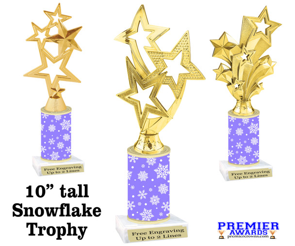 Snowflake theme trophy. Choice of figure.  10" tall - Great for all of your holiday events and contests.  sub 15