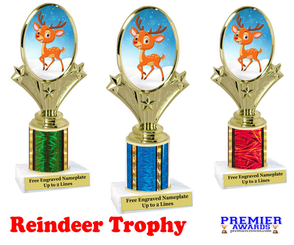 Reindeer Trophy.   Choice of column color and trophy height.  Includes free engraving.   A Premier exclusive design! 90075-1