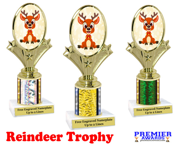 Reindeer Trophy.   Choice of column color and trophy height.  Includes free engraving.   A Premier exclusive design! 90075-2