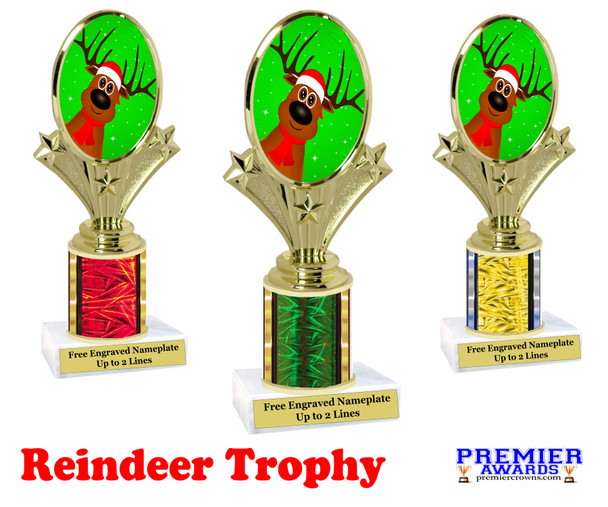 Reindeer Trophy.   Choice of column color and trophy height.  Includes free engraving.   A Premier exclusive design! 90075-3