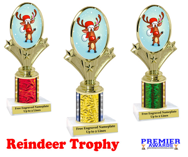 Reindeer Trophy.   Choice of column color and trophy height.  Includes free engraving.   A Premier exclusive design! 90075-4