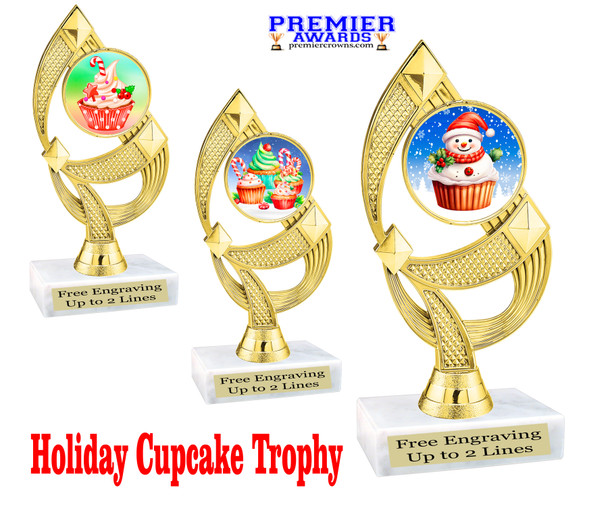 Holiday Cupcakes theme trophy with choice of artwork.  Great for your Winter themed events!  ph108