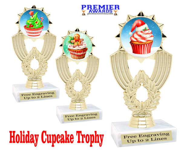 Holiday Cupcakes theme trophy with choice of artwork.  Great for your Winter themed events!  3103