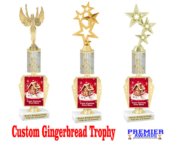 Custom Gingerbread Trophy.  Great trophy for those Holiday Events, Pageants, Contests and more!   15" tall - Design 3