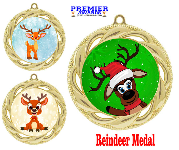 Reindeer  Medal  Choice of 9 designs.  Includes free engraving and neck ribbon  (938g