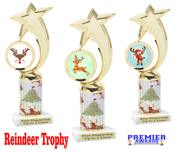 Reindeer theme trophy. Christmas column. Choice of artwork.   Great for all of your holiday events and contests.6061g