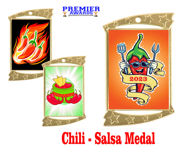 Chili - Salsa Medal.  Choice of 9 designs.  Includes free engraving and neck ribbon  (927g