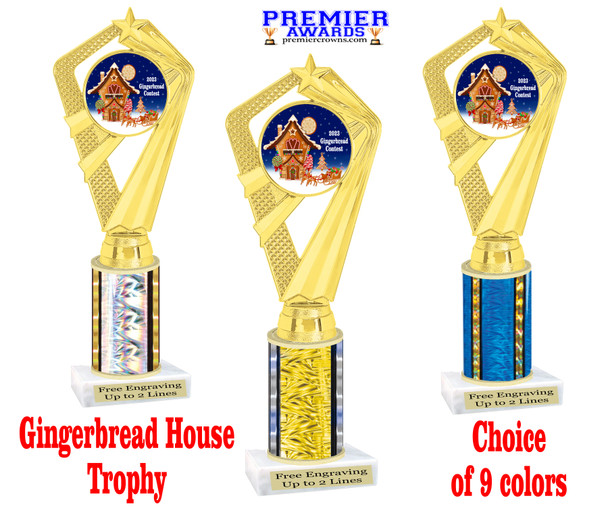 Gingerbread House Trophy.   Great award for your baking or decorating contests.  Choice of color and height.  ph111-6