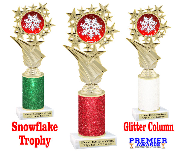 Snowflake theme trophy. Glitter Column.  Great for your Holiday events, contests and parties - 696