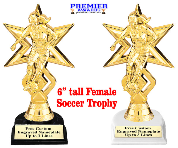 Female Soccer trophy.  Soccer figure with choice base color, horseshoe shape base.  7805