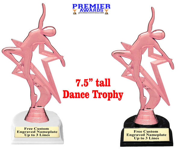 Dance trophy with choice base color, horseshoe shape base.  Great for your squads, teams, schools, and more. 5009p