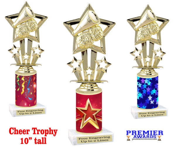 Cheer figure with on star/festive themed column. 10" tall  Great for your squads, contests or just for your favorite cheerleader. sub 765