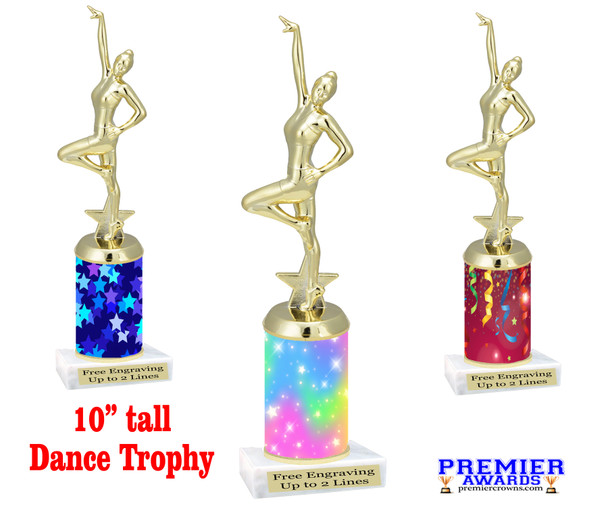 Dance figure with on star/festive themed column. 10" tall  Great for your squads, contests or just for your favorite dancer. sub 664g