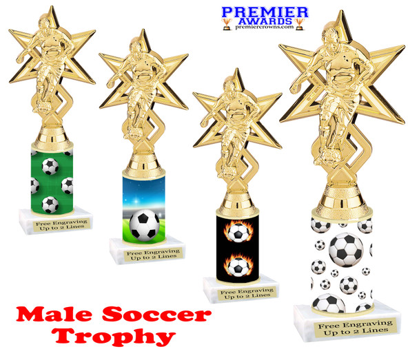 Male Soccer trophy.   Great trophy for your soccer team, schools and rec departments - sub columns  7805