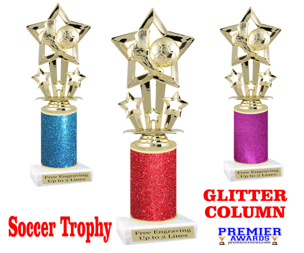 Soccer figure with Glitter column.   Great trophy for your soccer team, schools and rec departments - Glitter 756