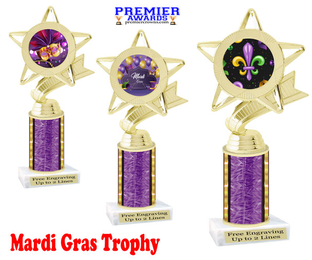 Mardi Gras trophy.   Great trophy for your Mardi Gras events, costume contests, pageants and more.  purple 5043g