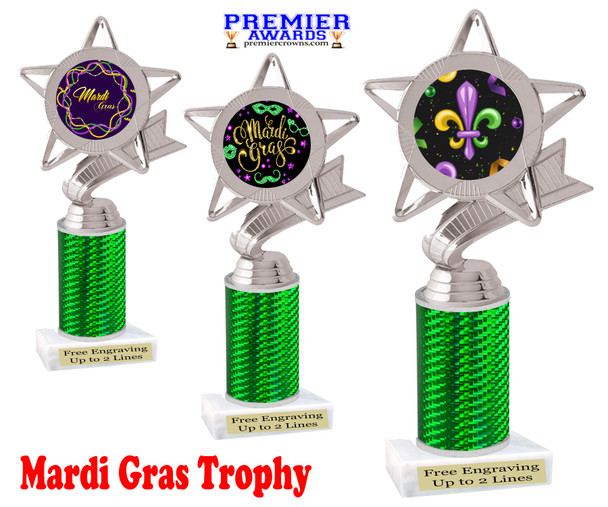 Mardi Gras trophy.   Great trophy for your Mardi Gras events, costume contests, pageants and more. green 5043s