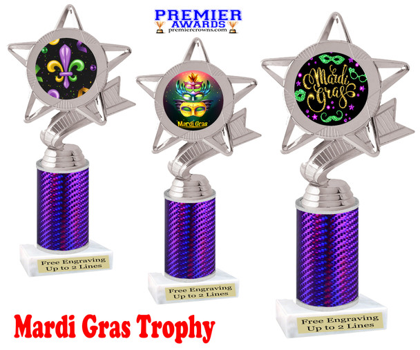 Mardi Gras trophy.   Great trophy for your Mardi Gras events, costume contests, pageants and more. purple 5043s