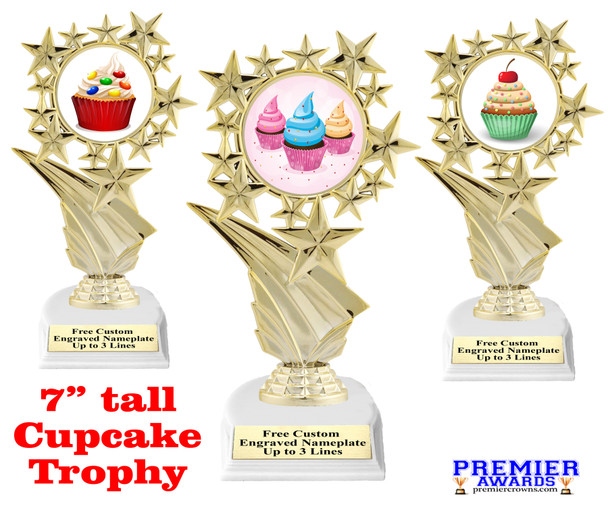 Cupcake themed trophy.  Choice of cupcake artwork.  Great for your Cupcake Wars, pageants, baking contests and more.  696