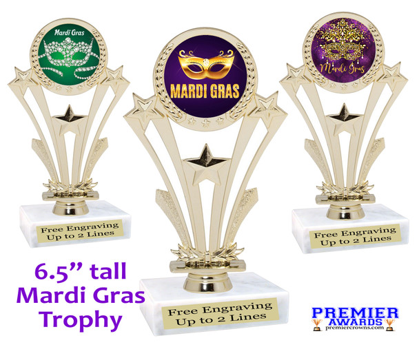 Mardi Gras Theme trophy.  Great trophy for your pageants, events, contests and more!   h416
