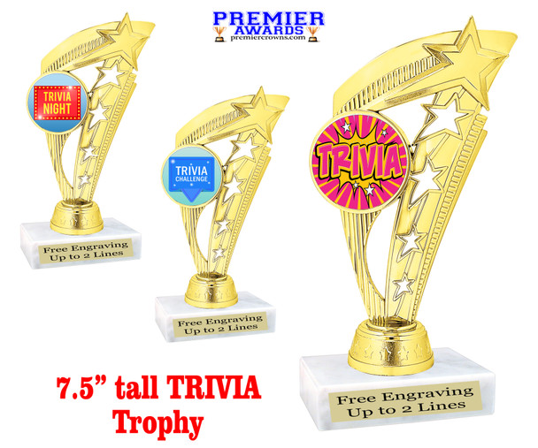 Trivia trophy.  Choice of insert design.  Great award for your Family Game Nights and Trivia contests!  ph113