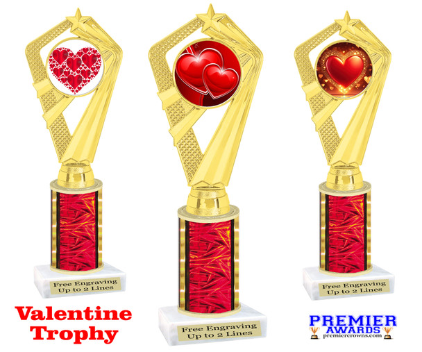 Valentine theme trophy.  Great trophy for your pageants, events, contests and more!   Red column ph111