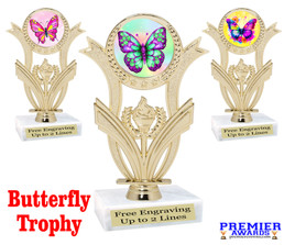 Butterfly theme trophy with choice of 9 artwork designs.  Great for your spring and Easter theme events