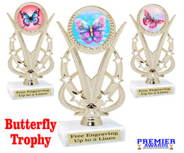 Butterfly theme trophy with choice of 9 artwork designs.  Great for your spring and Easter theme events. h415