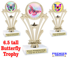 Butterfly theme trophy with choice of 9 artwork designs.  Great for your spring and Easter theme events. h416