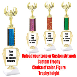 Upload your logo or custom artwork for your Custom Trophy.  Choice of column color,  figure and trophy height.  Height starts at 14"  (r450)