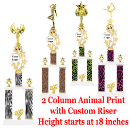 Animal Print 2 Column trophy with customizable riser.  Choice of animal print, trophy height fna figure.  Trophy height starts at 18 inches