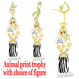 Custom Trophy.  Animal Print column with choice of figure and trophy height.  Height starts at 14".  Upload your logo or custom art work.  (mr200-001