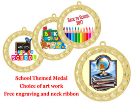  Back to School Themed Medal.  2  3/4" diameter with choice of art work.  Includes free engraving and neck ribbon  (935)