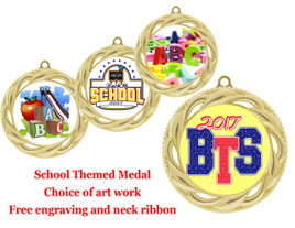  Back to School Themed Medal.  2  3/4" diameter with choice of art work.  Includes free engraving and neck ribbon  (938