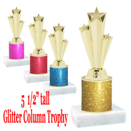 Glitter Column trophy with choice of glitter color.  5  1/2"  tall - great for side awards, participation and more!  Gold 3-stars