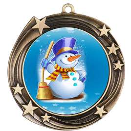 Snowman theme medal..  Includes free engraving and neck ribbon.   (930g)