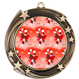 Candy Cane  theme medal..  Includes free engraving and neck ribbon.   (930g