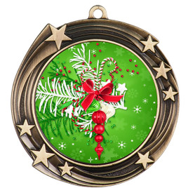 Holiday theme medal..  Includes free engraving and neck ribbon.   decor-930