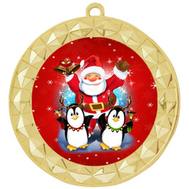 Santa and Penguins  theme medal..  Includes free engraving and neck ribbon.   santapeng-935g