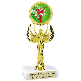  Holiday theme  trophy with choice of base.  6" tall  - 80087