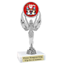 Santa and Penguins theme  trophy with choice of base.  6" tall  - 6010a